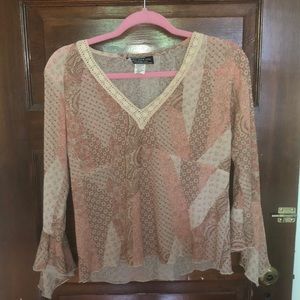 Salmon patterned V neck long sleeve